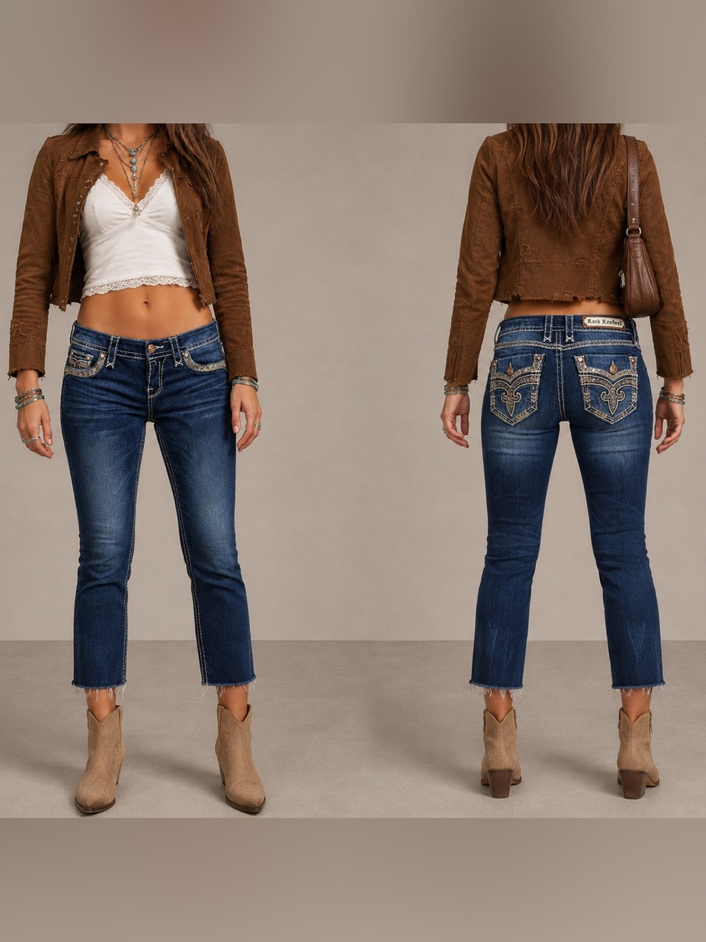 Rock Revival Vaness Skinny Jeans 28 Low Rise Embellished Cropped Raw Hem